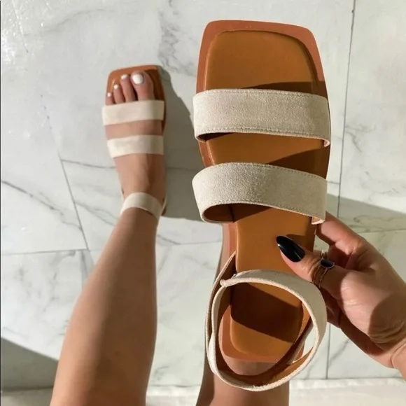 Beige Suede Sandals - Picture 2 of 8